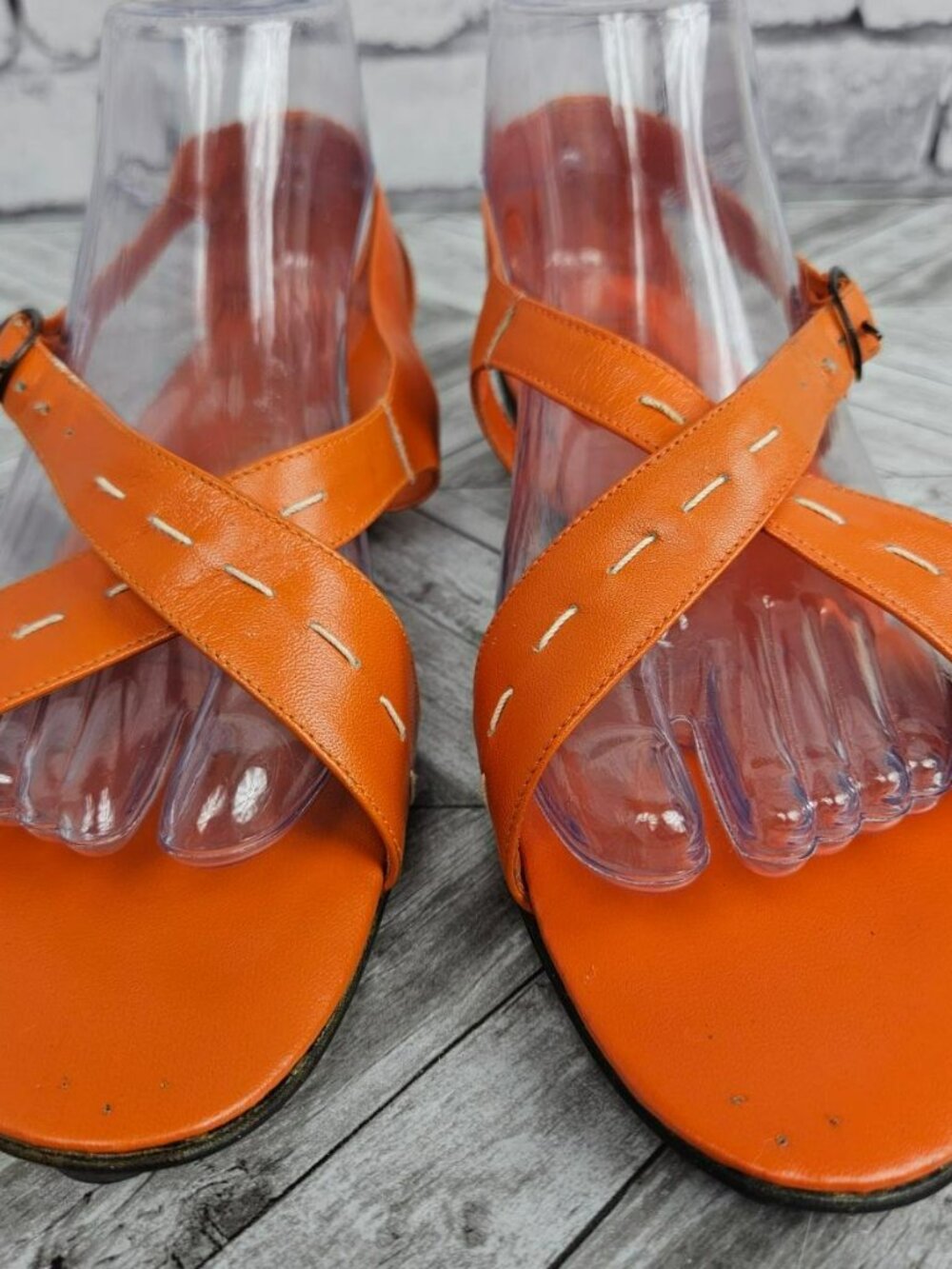 Beckinis Vintage Gianna Sandals Womens 9 Orange Leather Shoes Flats Italy - Picture 4 of 16